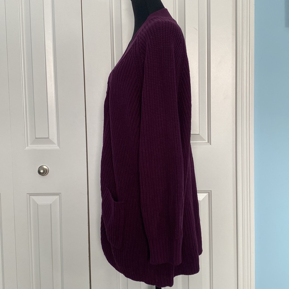 Woman Within 2X 26/28 Cable Knit Woven Purple Button Up Cardigan With Pockets - Picture 5 of 10